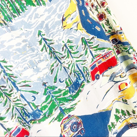 ModCloth Travel Road Trip Colorful Novelty Print Linen Blend Blouse Top - Picture 3 of 6